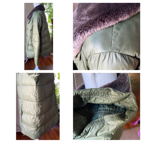 BARBOUR Green Mullein Faux Fur Collar Quilted Jacket Coat Size US 14 Sage Green - Picture 7 of 16